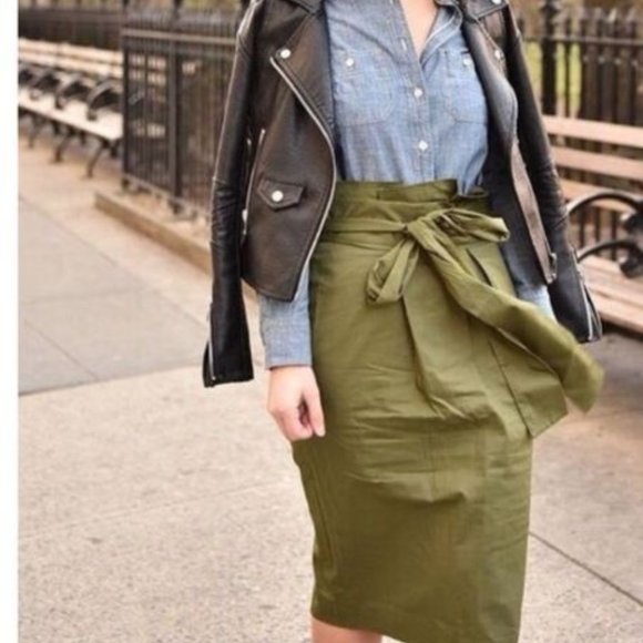 J CREW Paper-bag skirt in twill Moss Green Size 0 - Picture 1 of 5